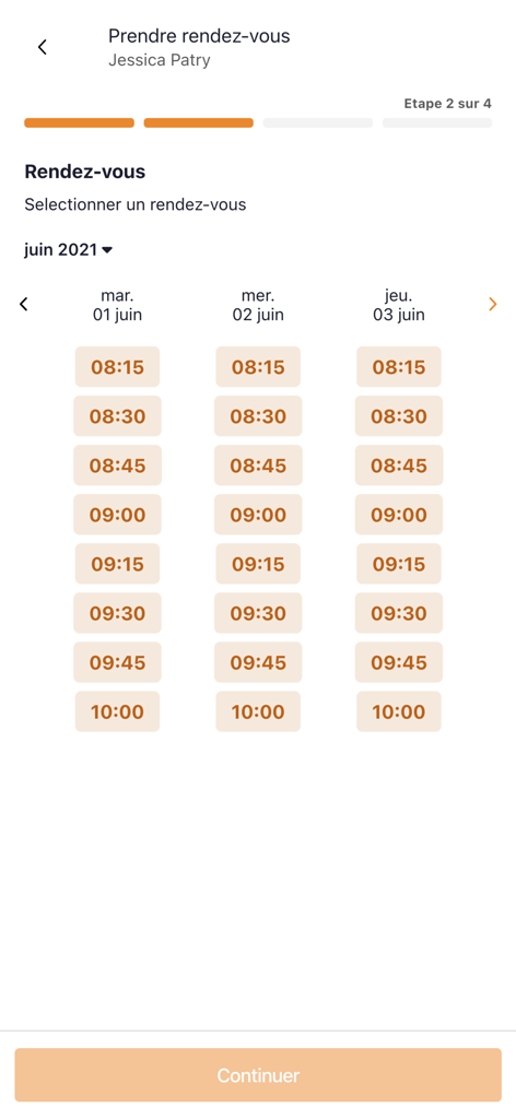 KelDoc - KelDoc mobile app interface showing available time slots for a medical appointment