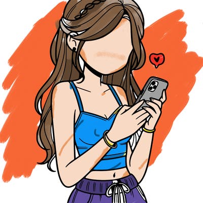 girl with crop top texting on her phone