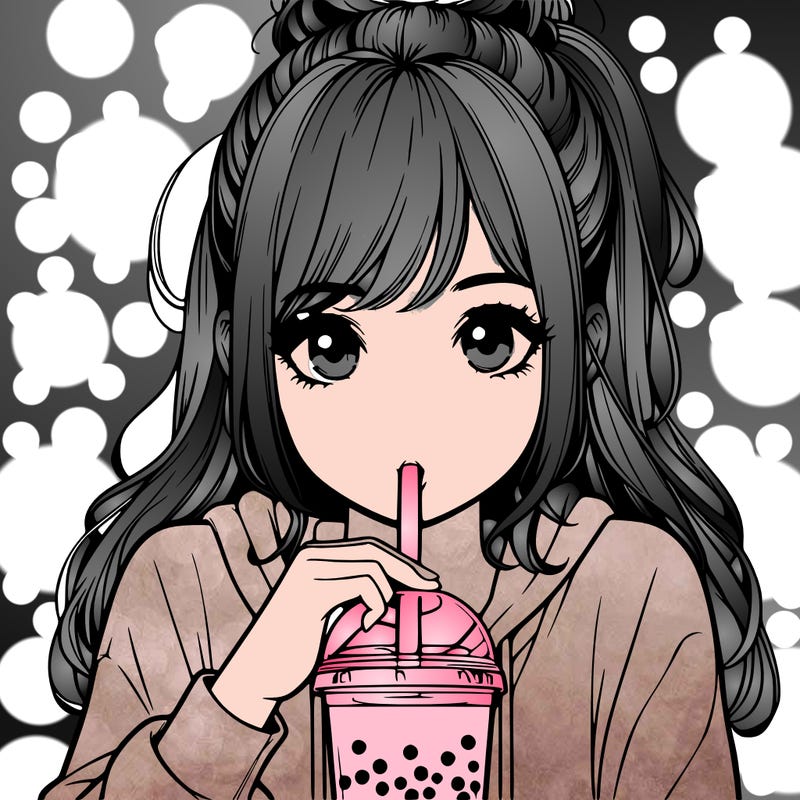 realistic girl drinking realistic boba