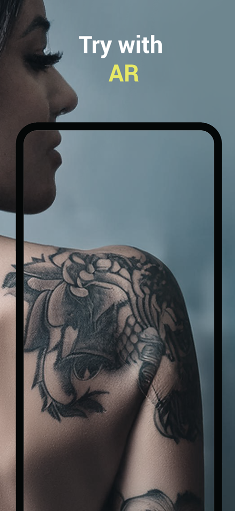 A floral tattoo design previewed on a shoulder using the augmented reality AR viewer feature