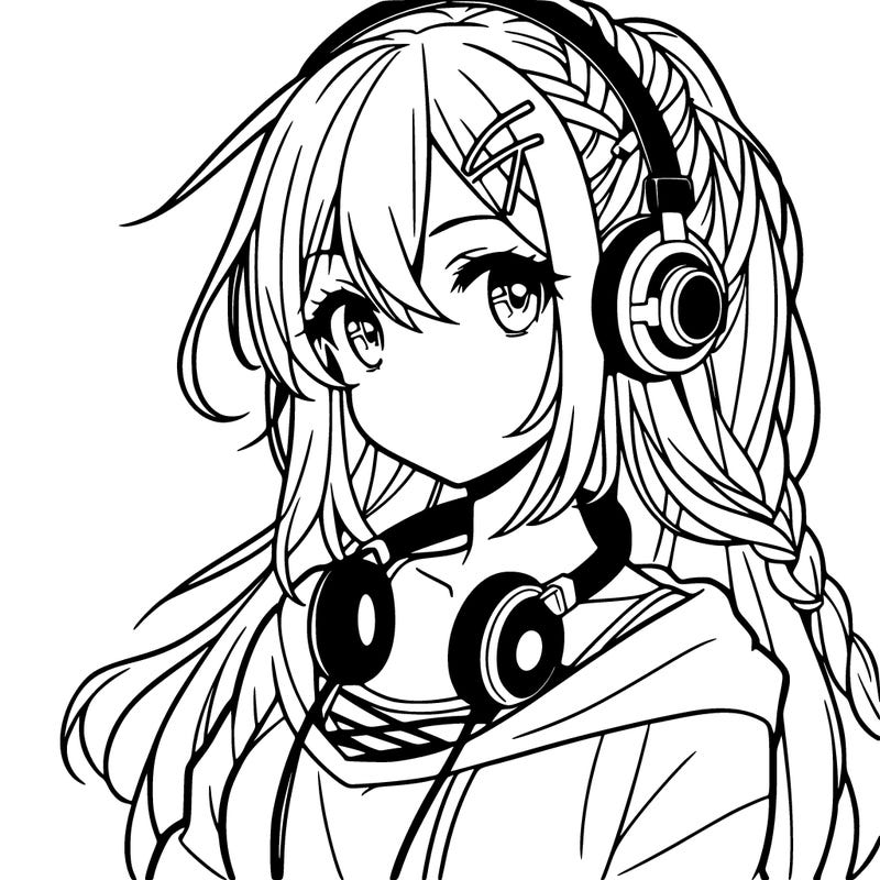 teen anime girl  wearing headphones