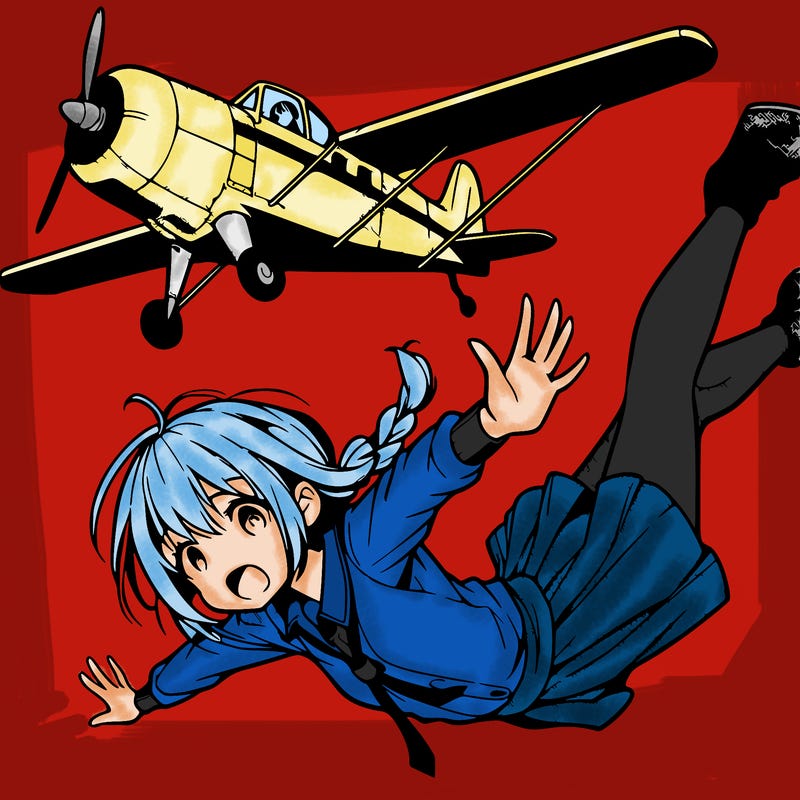 manga girl falling from a plane
