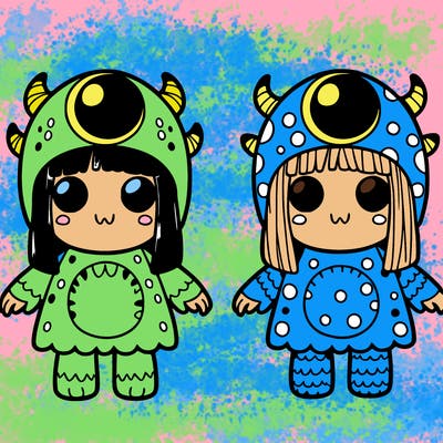 two girls in a mike and sully costume