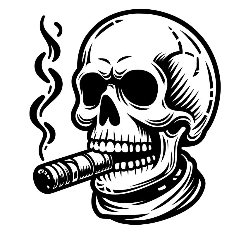 a skull with a cigar