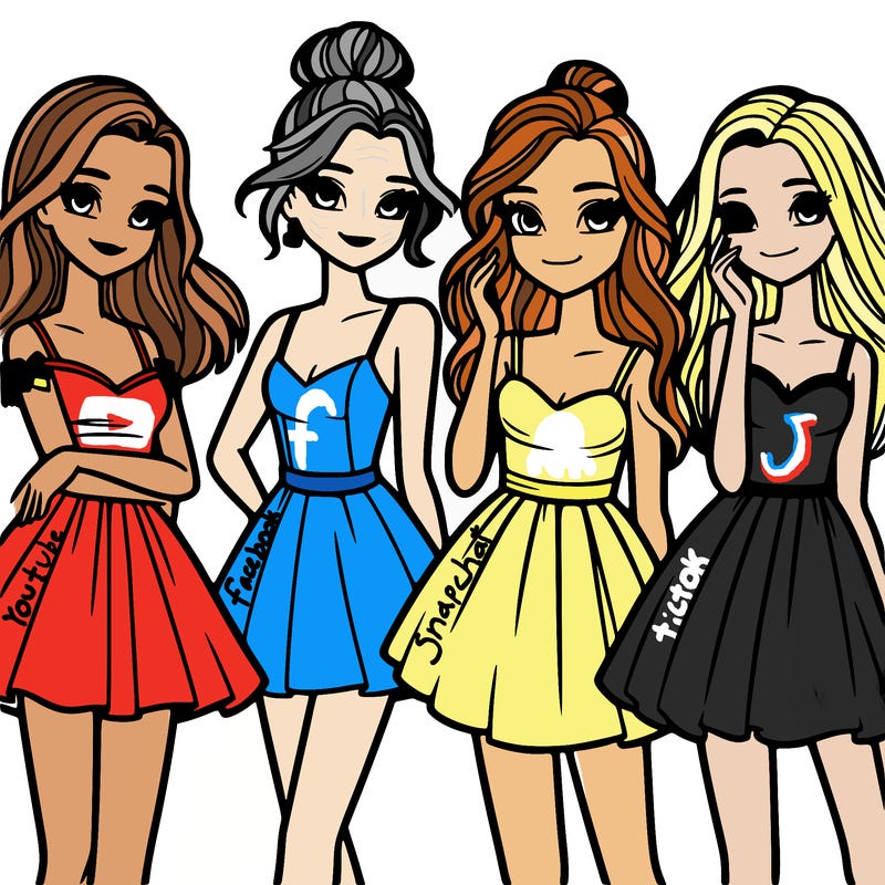 four beautiful teen girls in dresses