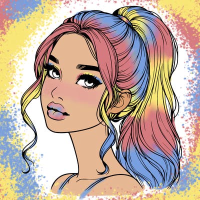 realistic girl with a ponytail on her hair and lips