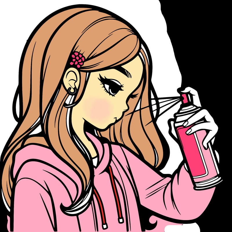 a realistic girl spray painting