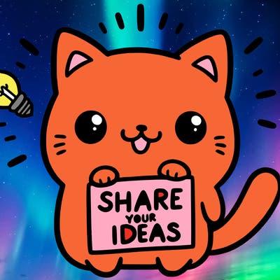 a cute cat saying share your ideas