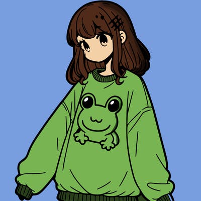 girl wearing frogging sweatshirt