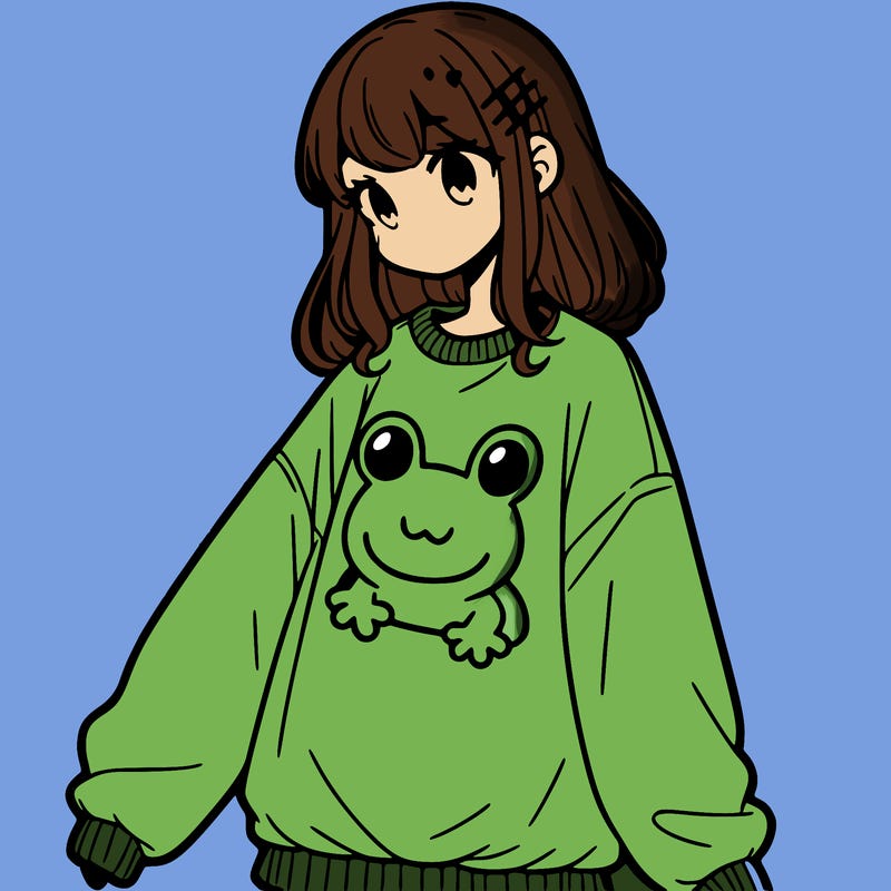 girl wearing frogging sweatshirt