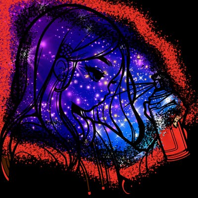 a realistic girl spray painting