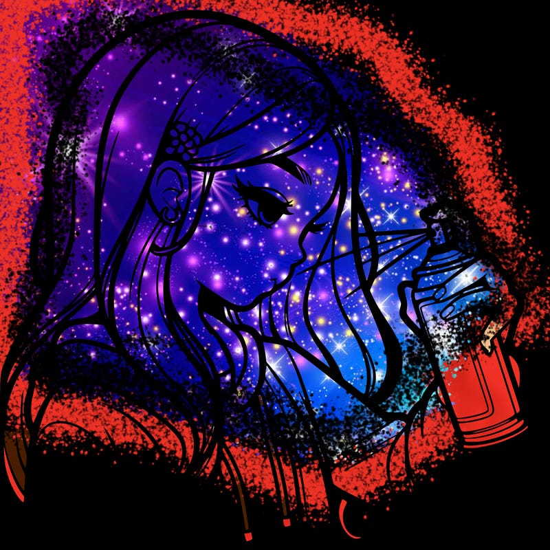 a realistic girl spray painting