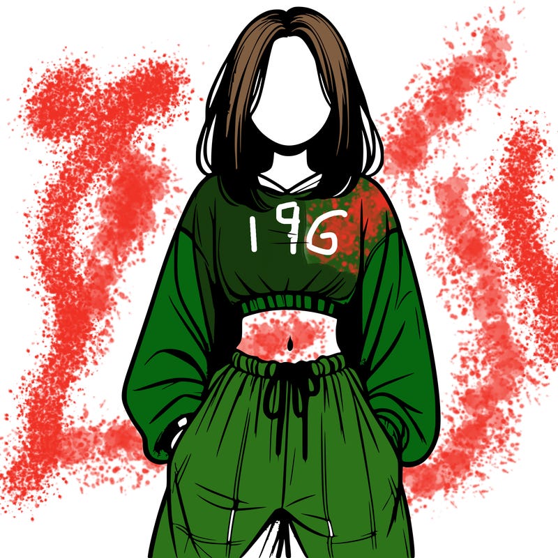 realistic girl faceless with baggy pants and a crop top