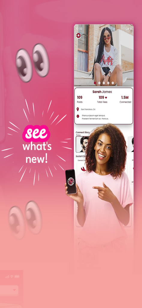 Connect App! - Pantalla de perfil de usuario de Connect App mostrando conexiones y círculos sociales