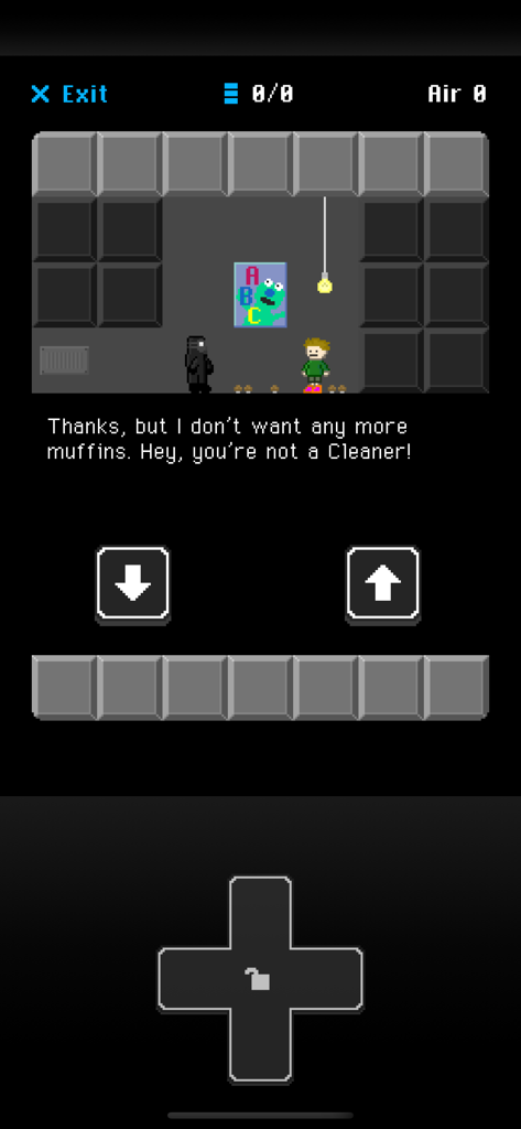 Hazmat Hijinks™ - Hazmat Hijinks の画面。ピクセルアートキャラクターとダイアログボックスが表示されている。