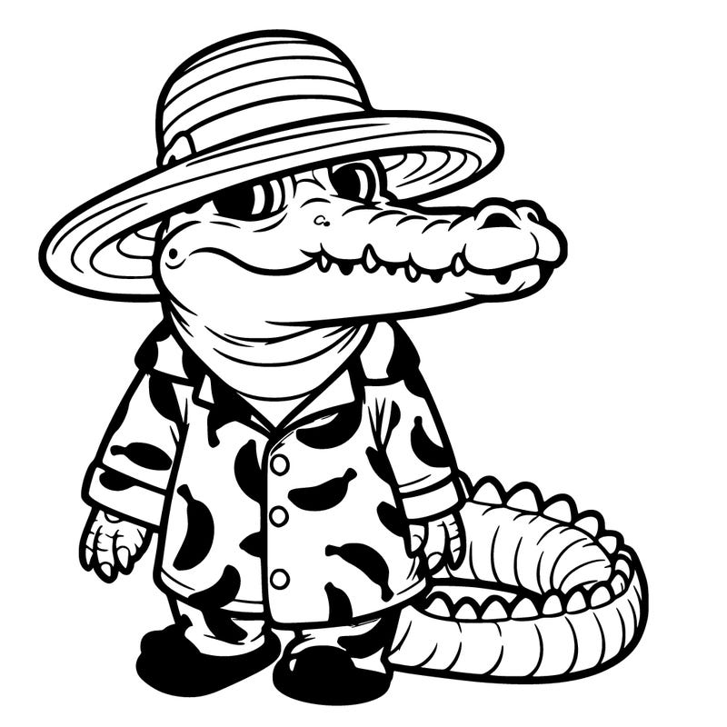 realistic crocodile wearing summery banana pyjamas