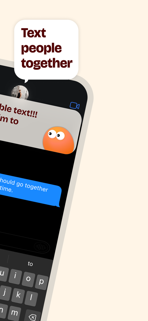 A mobile chat screen from the Bro app featuring an orange character and the phrase Text people together