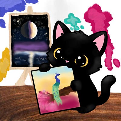 a small cat with a blank sheet of paper in its hand. the cat is sooooooo cute!