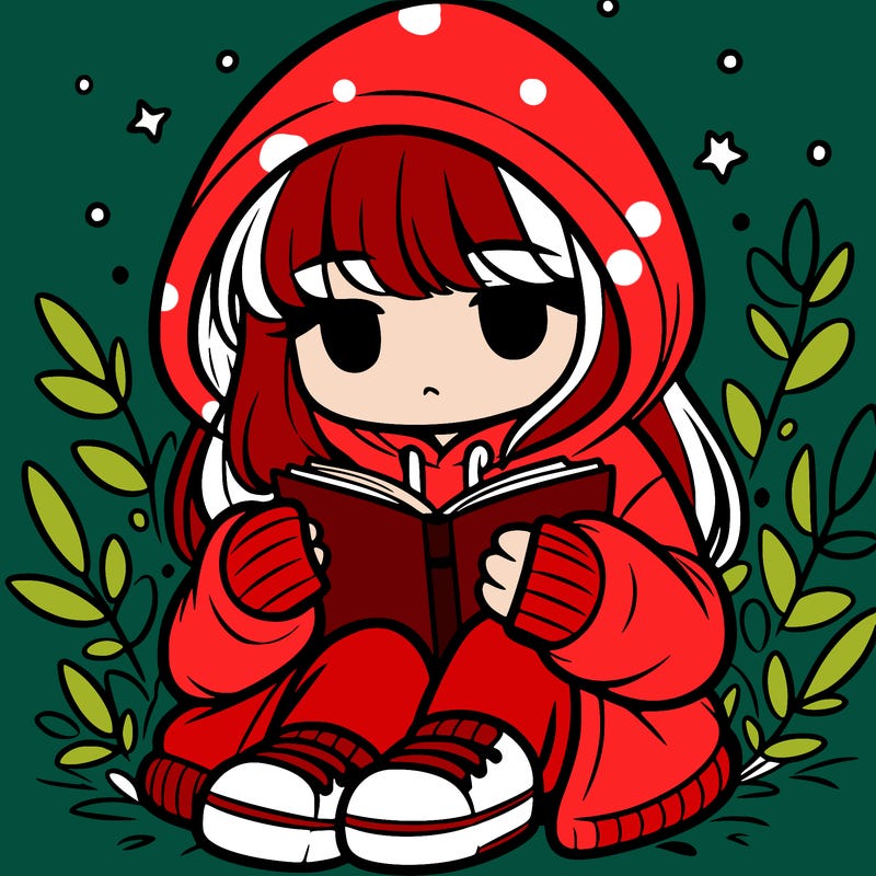 girl in oversized hoodie reading a book