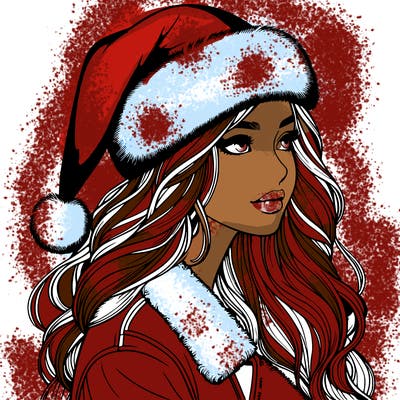 realistic girl in santa hat
