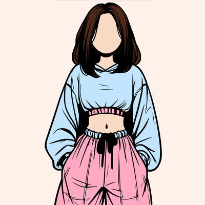 realistic girl faceless with baggy pants and a crop top