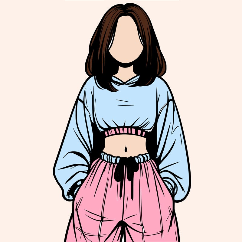 realistic girl faceless with baggy pants and a crop top