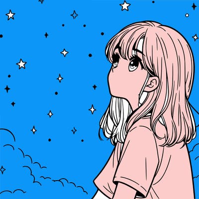 girl looking at stars realistic