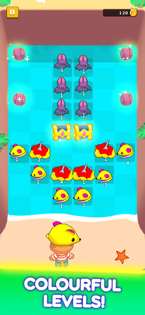 Simba Bounce - Um nível de praia colorido no jogo de arcade Simba Bounce com Simba, o gato