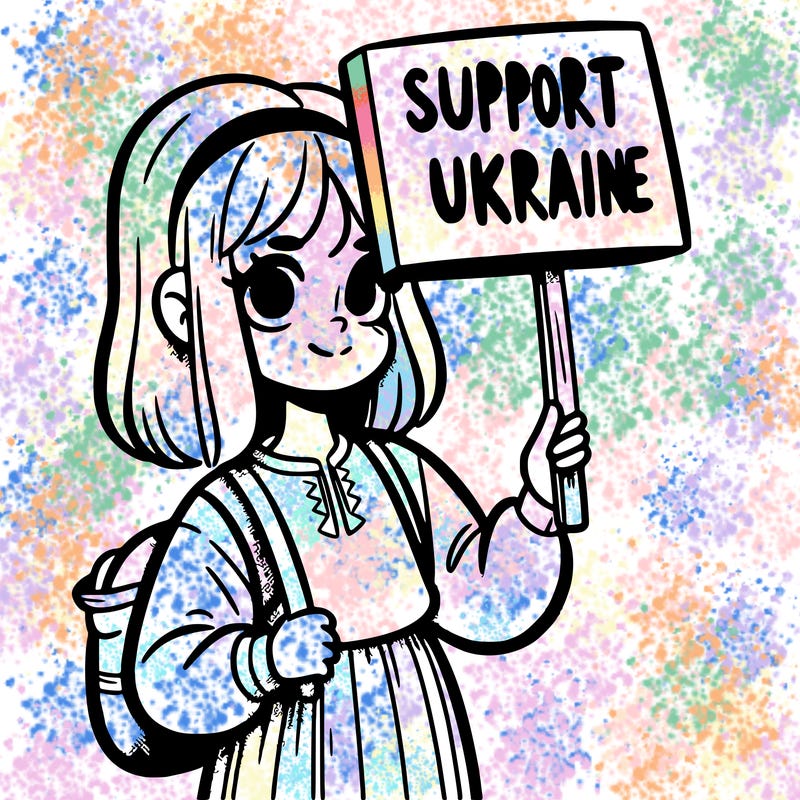a girl holding a sign that says support ukraine