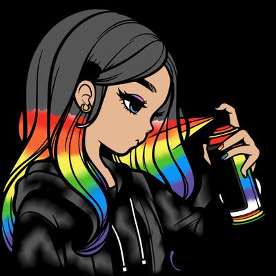 a realistic girl spray painting