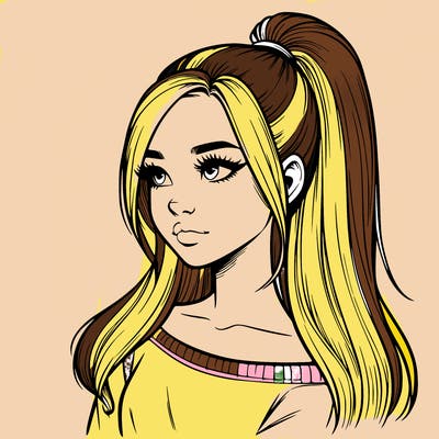 realistic girl with a high ponytail