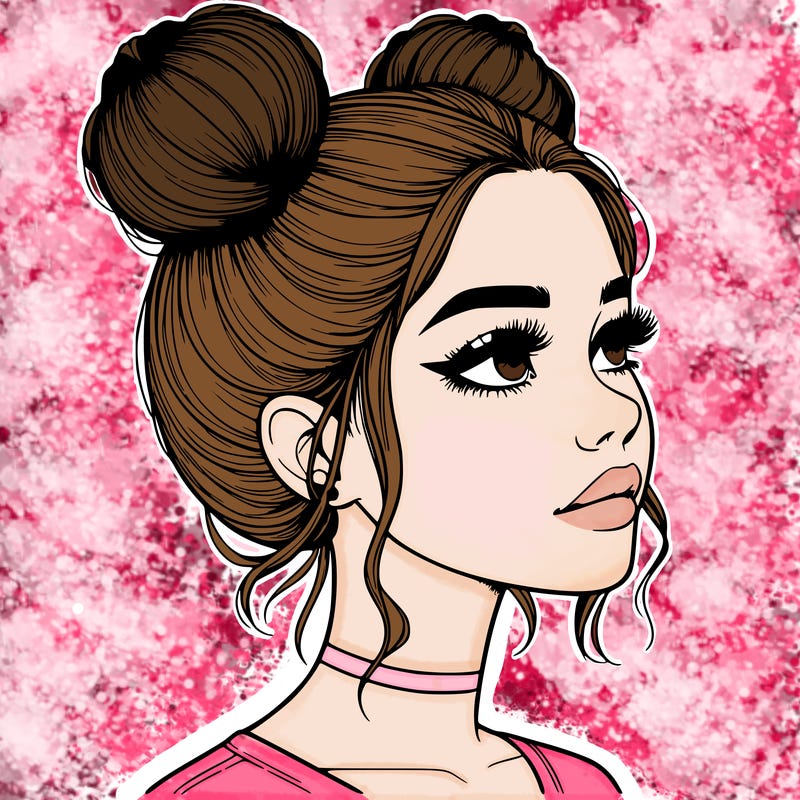 realistic girl with buns on the top of her head