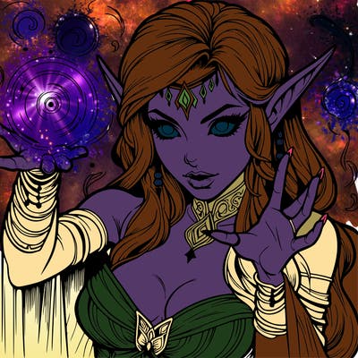 realistic scary beautiful elf sorceress casting spell