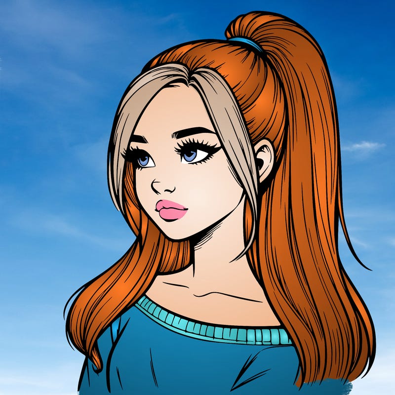 realistic girl with a high ponytail