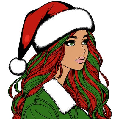 realistic girl in santa hat