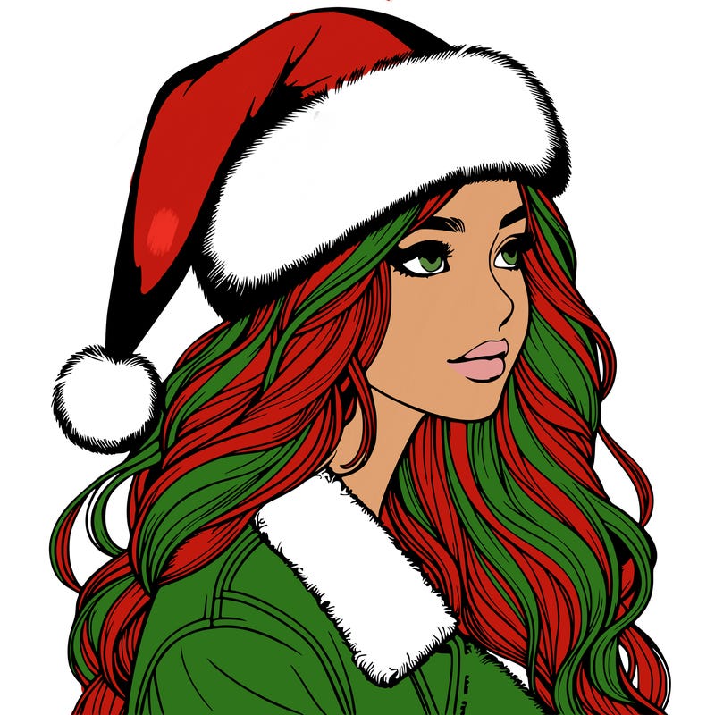 realistic girl in santa hat