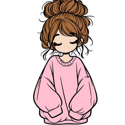 girl with baggy sweatshirt and messy bun
