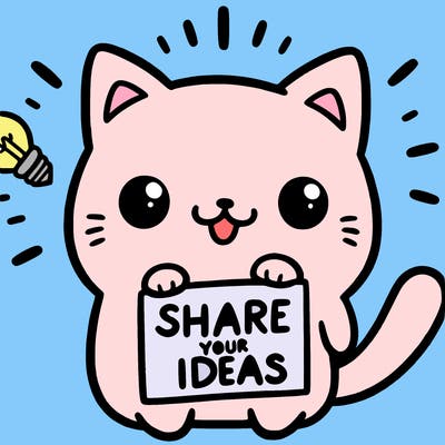 a cute cat saying share your ideas