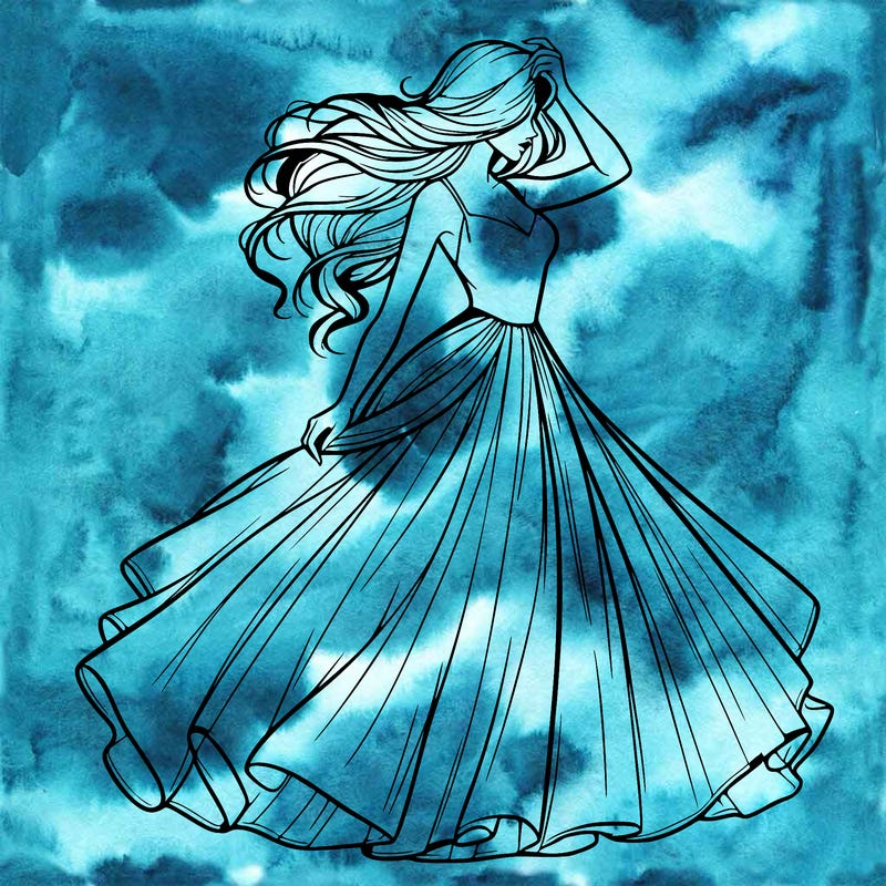 realistic woman with dress flowing in the wind