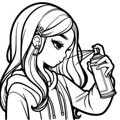 a realistic girl spray painting