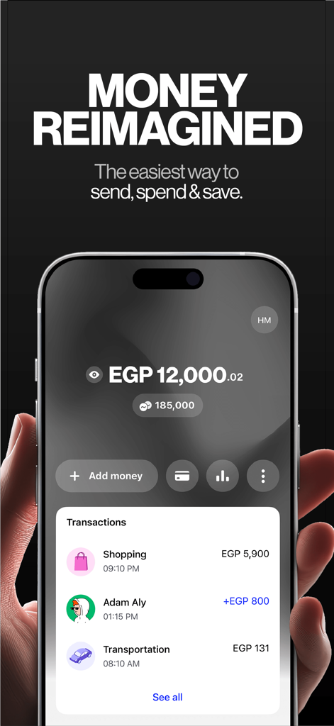 Telda - Smartphone, das den Startbildschirm der Telda-App mit Guthaben und letzten Transaktionen anzeigt