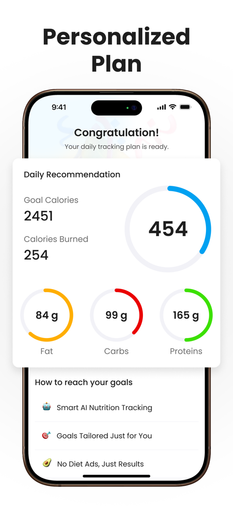 Calorie Counter App - Caloryx - A personalized daily calorie and macronutrient recommendation plan on the Caloryx app interface