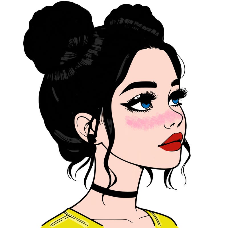 realistic girl with buns on the top of her head