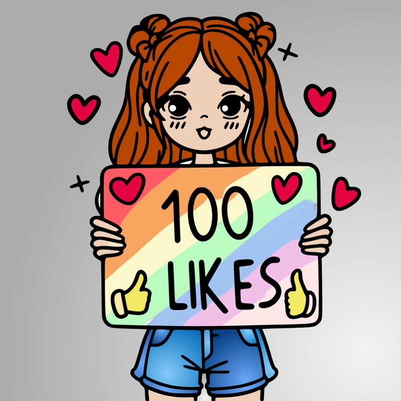 girl holding a sign saying 100 likes