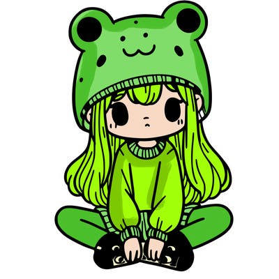 a girl wearing a frog hat and some frog socks