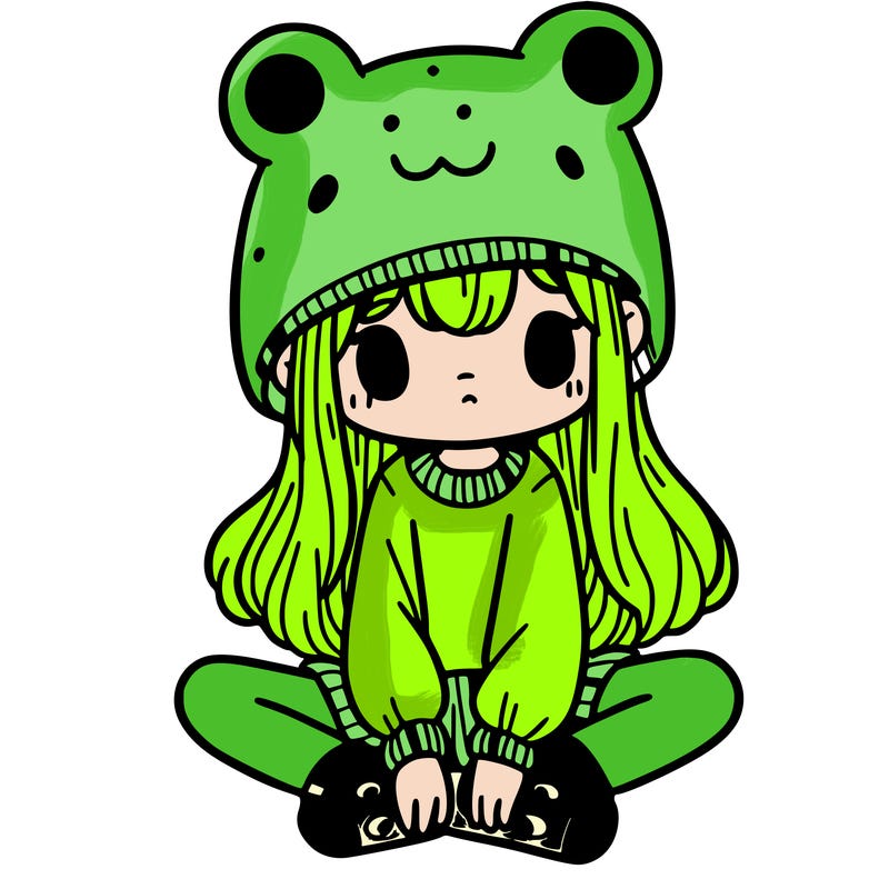 a girl wearing a frog hat and some frog socks