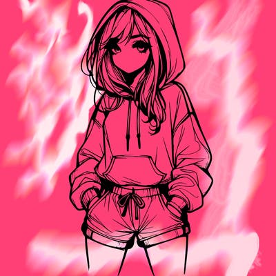realistic girl in shorts and hoodie