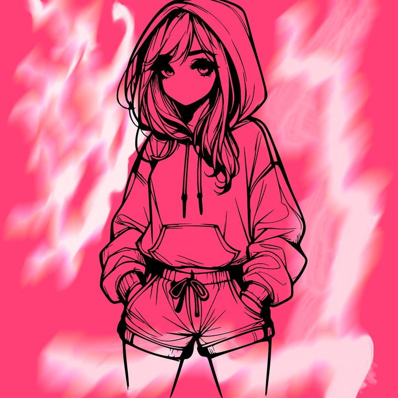 realistic girl in shorts and hoodie
