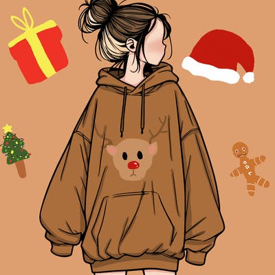 realistic girl with a oversized sweatshirt on and a bun