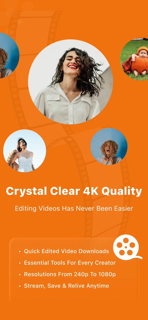 4K Video Saver - 4K Video Saver app promotional screen highlighting crystal clear 4K quality and video editing tools
